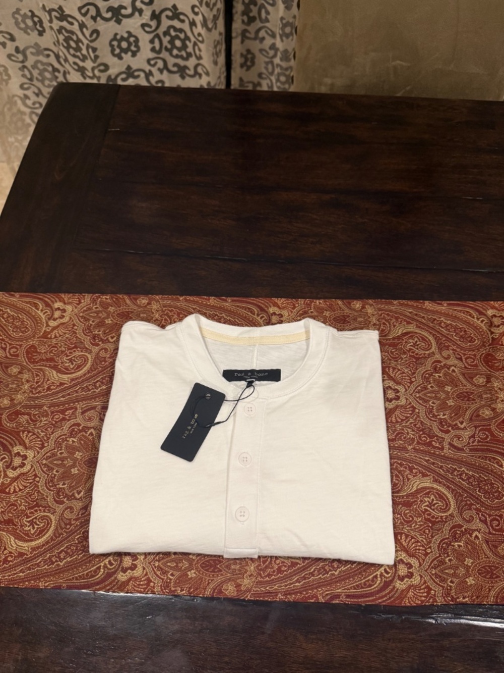 Rag & Bone Men's Large White Classic Slub Jersey SS Henley Tee MSRP $148
